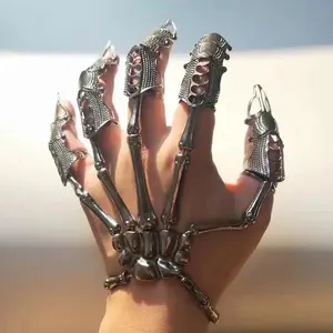 Gothic Skeleton Hand Ring Bracelet – Punk Armor Finger Jewelry for Women