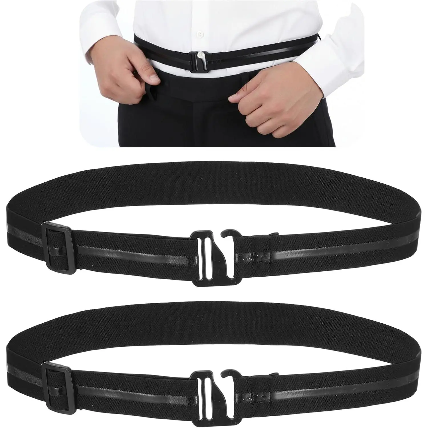 2 Pcs Shirt Stay Belts Keep Shirts Tucked In, Adjustable Non-Slip Elastic Shirt Holders for Men & Women, Professional Dress Shirst Tuck Band for Law Enforcement & Casual Wear