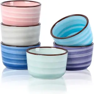 Ceramic Mini Ramekins, 2 OZ Creme Brulee Ramekins Oven Safe, Dipping Sauce Cups for Condiments Side Dish, Set of 6, Gradient Color