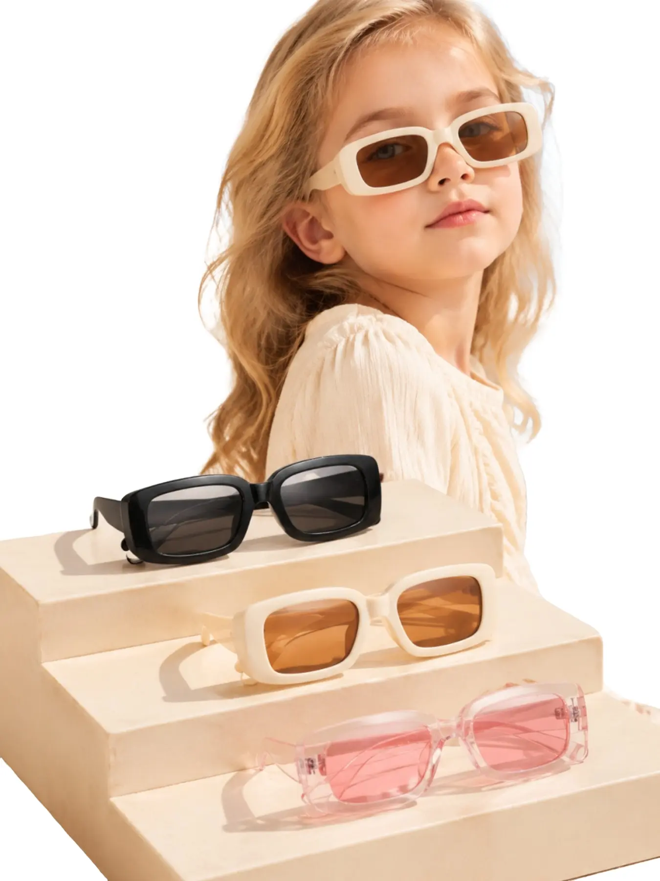 3Pcs Unisex Rectangle Decor Summer Sunglasses, Assorted Color Frame Casual Fashion Shades, Versatile Eyewear for Kids & Adults