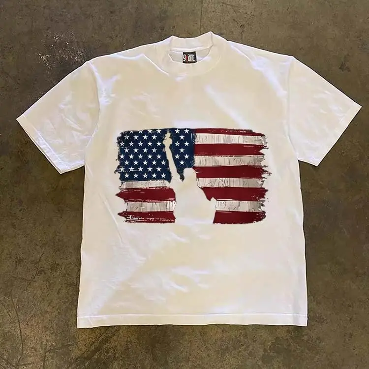 Oversized White Unisex T-Shirt with Torn Stripe Graphic | Retro Grunge Streetwear Tee | 100% Cotton Short Sleeve Casual Top for Men & Women | Vintage Fashion Shirt | SKU qmtxplazv