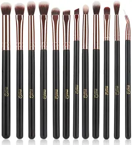 Eye Makeup Brushes 12pcs Rose Gold Eyeshadow Makeup Brushes Set with Soft Synthetic Hairs & Real Wood Handle for Eyeshadow, Eyebrow, Eyeliner, Blending(without bag)