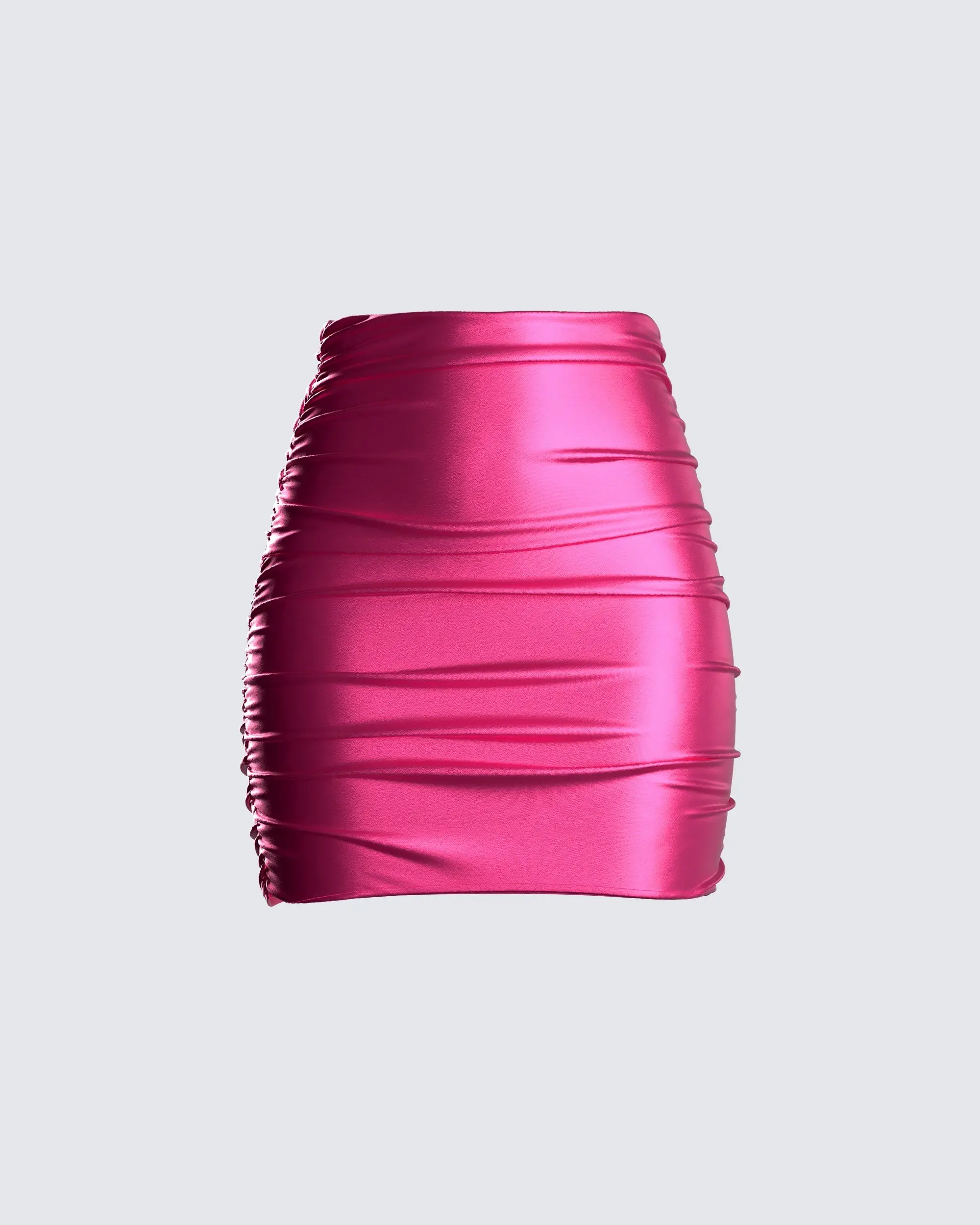 Women's Metallic Shirred Mini Skirt - High-Waisted Body-Sculpting Party Skirt in Luminous Pink, Bodycon, Skirts For Women, Shirred From Waist To Hem