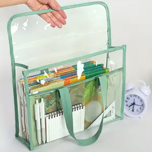Large-capacity transparent PP file bag - featuring multiple compartments, suitable for tablets, A4 paper, and stationery - a durable and portable document box with a see-through design, Desk File Organizer