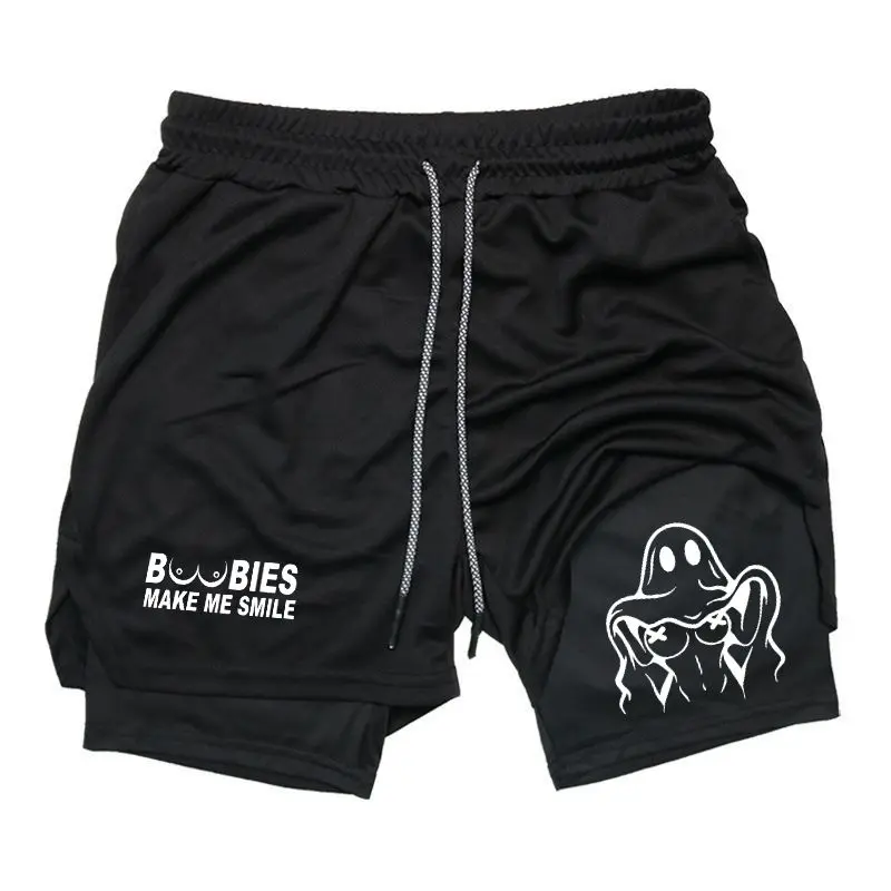Funny Ghost Graphic Sweat Shorts for Men Drawstring Athletic Shorts Streetwear Summer Outfits Men Shorts Guys Gifts