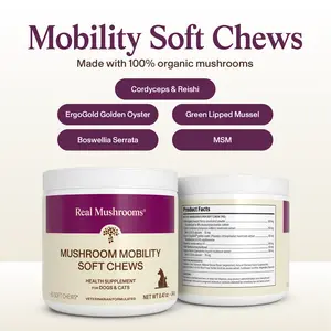 Real Mushrooms Mobility Pet Chews | Organic Mushroom Blend with Green Lipped Mussel MSM Boswellia | Vet Formulated Dr Rob Silver DVM | NASC Certified | 60 Servings