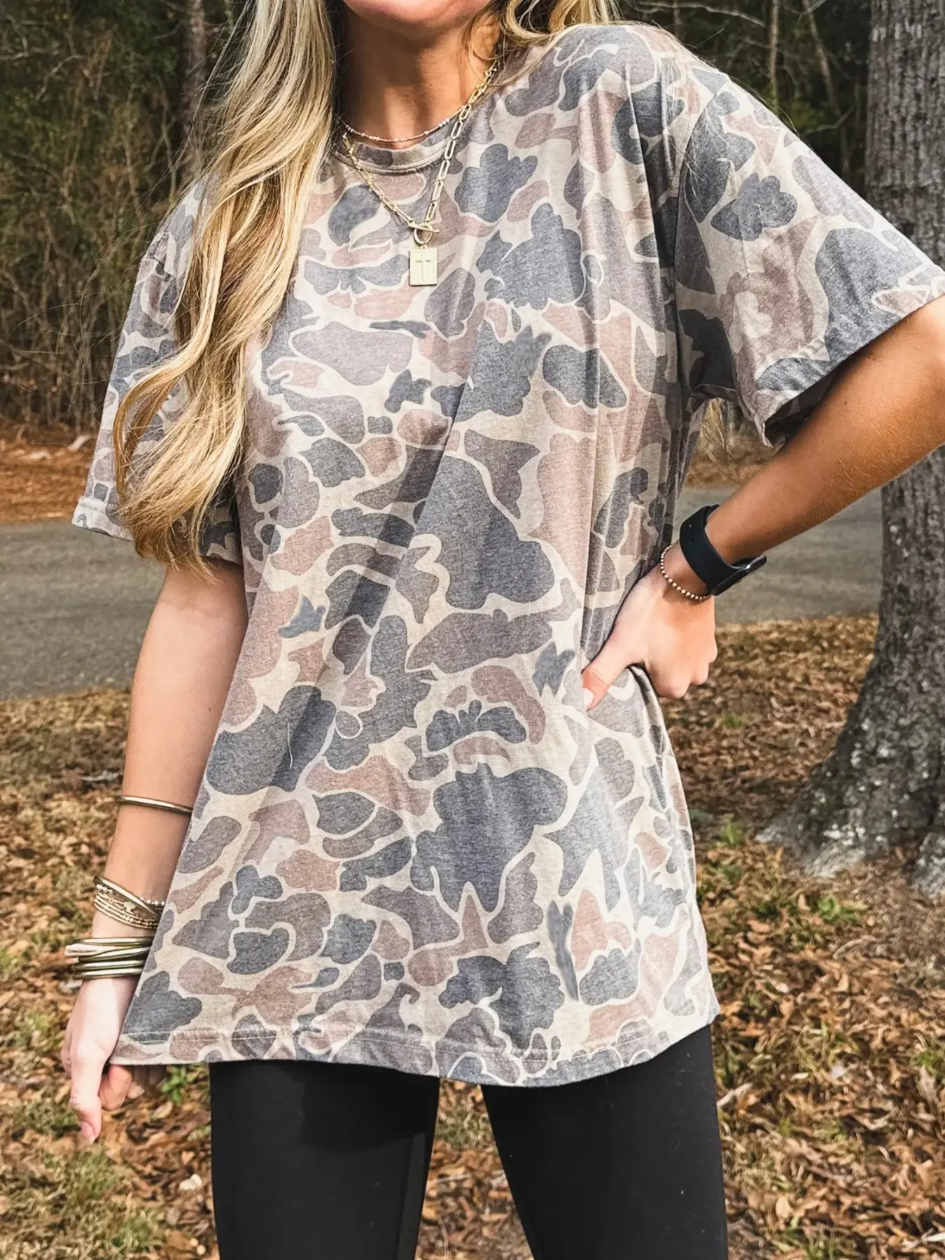 Women's Summer Casual Multicolor Vintage Camouflage Print Round Neck Short Sleeve Baggy Fit T-Shirt, Stylish and Comfortable Ladies Top