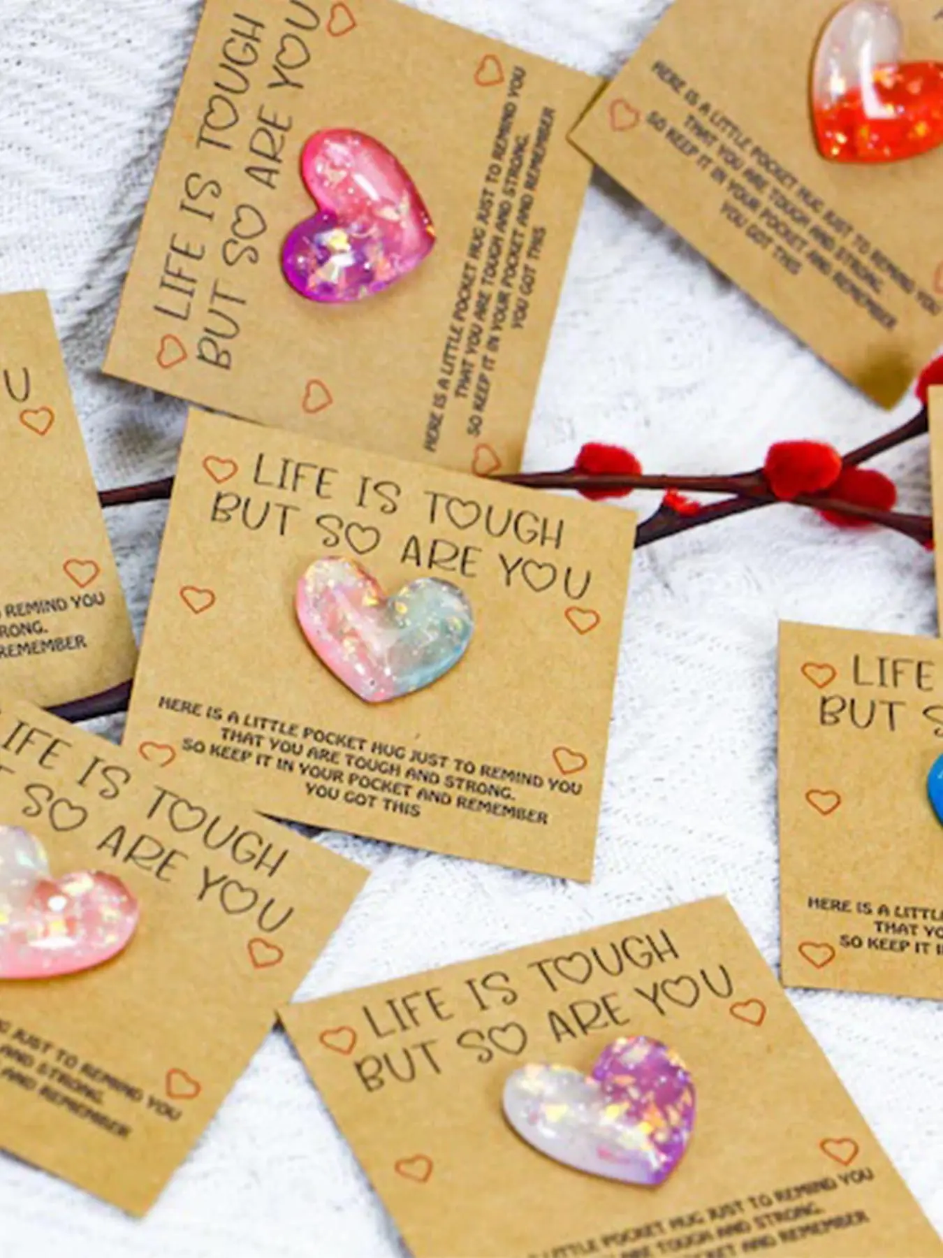 5 pcs cute mini heart-shaped pocket hugs, LIFE IS TOUGH BUT SO ARE YOU sweet gift card for your loved one, intimate mini heart-shaped gift for friends and family, fun and loving gift，Express The Most Sincere Love, Greeting Card