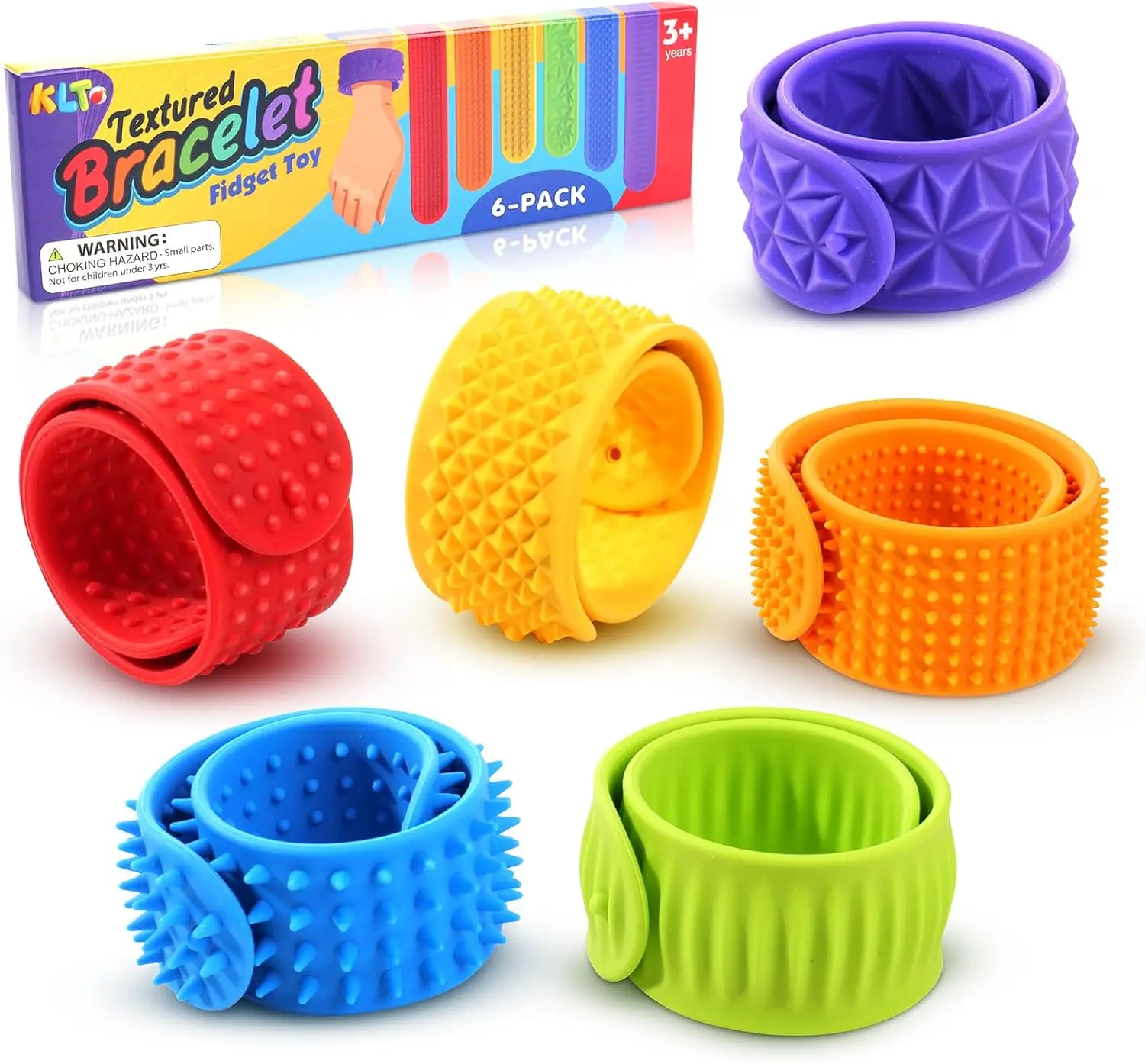 Sensory Fidget Toys for Kids Aadults: Textured Silicone Slap Bracelets 6/12 Pack, Stress Relief Fidgets for Autism ADHD, Wearable Sensory Toys for Adults Office Desk, Calm Down Travel Airplane Toys