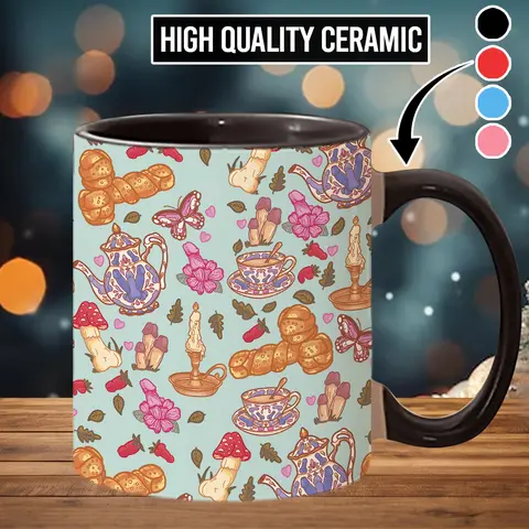 Stylish Ceramic Coffee Mug - Funny Cottagecore Mushrooms Pattern Drinkware, Beverage Coffee Cups Drinking Mug - scs11359