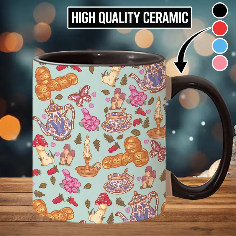 Stylish Ceramic Coffee Mug - Funny Cottagecore Mushrooms Pattern Drinkware, Beverage Coffee Cups Drinking Mug - scs11359