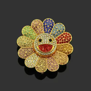 New Sun's Flower Pendant Icedout Jewelry 2 Piece Set, Gold Shining Zircon, Unisex Style, Versatile Accessory for Boyfriend/Girlfriend