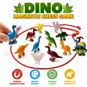 Dinosaur Magnetic Chess Strategy Game-STEM Educational Strategy Game for Kids, Travel-Friendly Toy with 20 Dinosaur Stones, 1 String & 1 Storage Bag, Parent-Child Family Game Night Activity