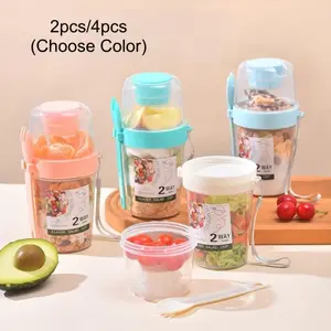 1/2/4 Pack 29oz Yogurt Parfait Cups with Lids and Spoons, Overnight Oats Containers, Meal Prep Containers, Reusable Topping Compartment for Breakfast with Yogurt, Cereal or Oatmeal On-the-Go, Leakproof Lunch Container