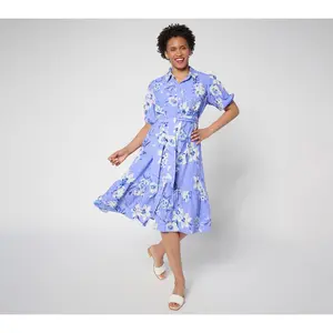 Susan Gravaer Regular Printed Textured Woven Button Front Midi Dress