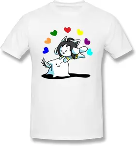 Custom Undertale Temmie Filled with Determination Heart Cotton T-Shirt Tees Short Sleeve Top Tee