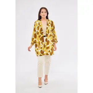 Alysa All Over Print Kimono - Mustard & White