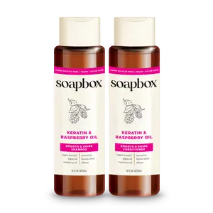 Soapbox Keratin Shampoo & Conditioner Set - Boost Shine & Smoothness - Vegan, Sulfate-Free, Nourishing Hair Care with Argan & Raspberry Oils