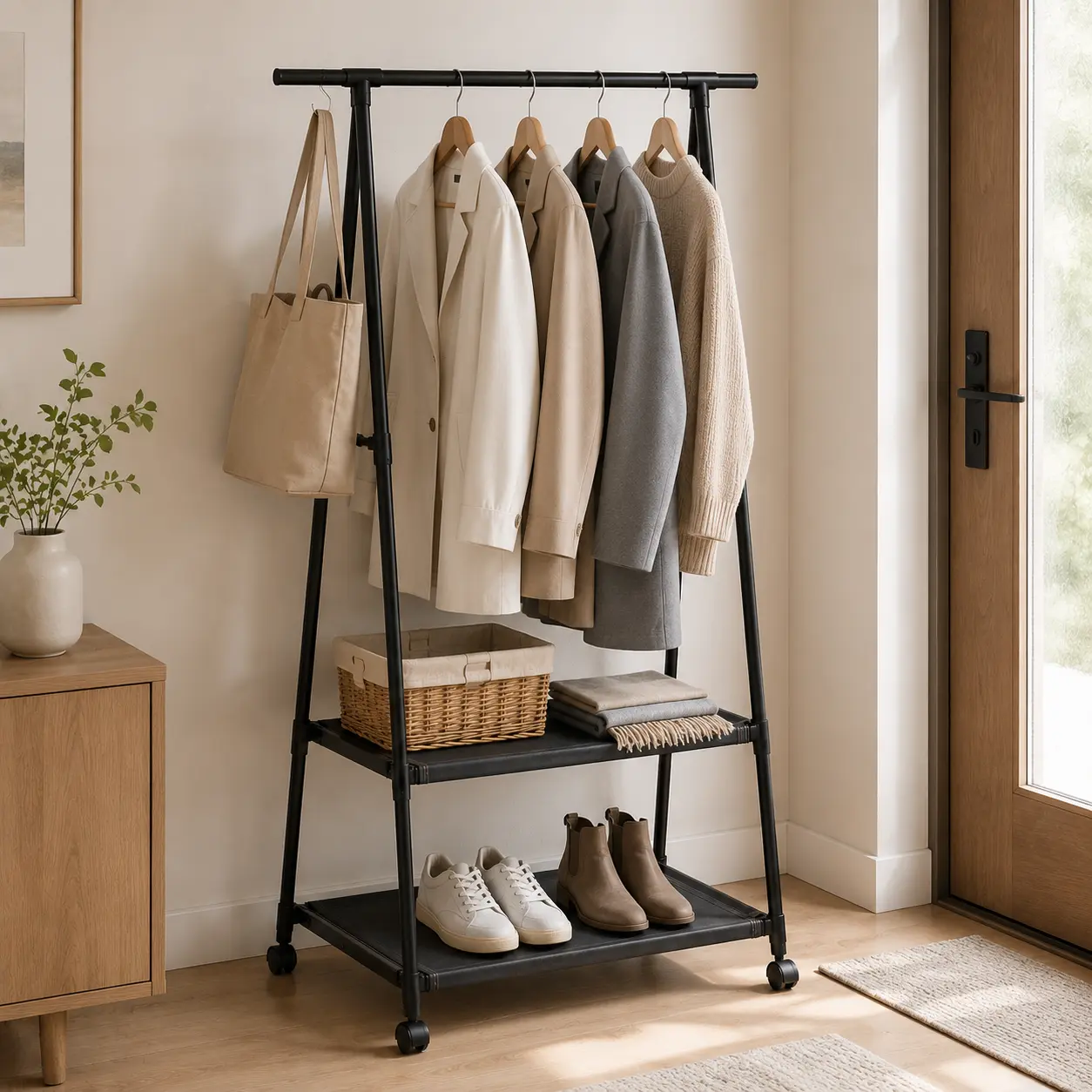 Multi Layer Free Standing Clothes Rack Multifunctional Garment Display Holder Space Saving Clothing Storage Organizer Large Capacity Stable Wardrobe Replacement For Bedroom Dorm Apartment Balcony