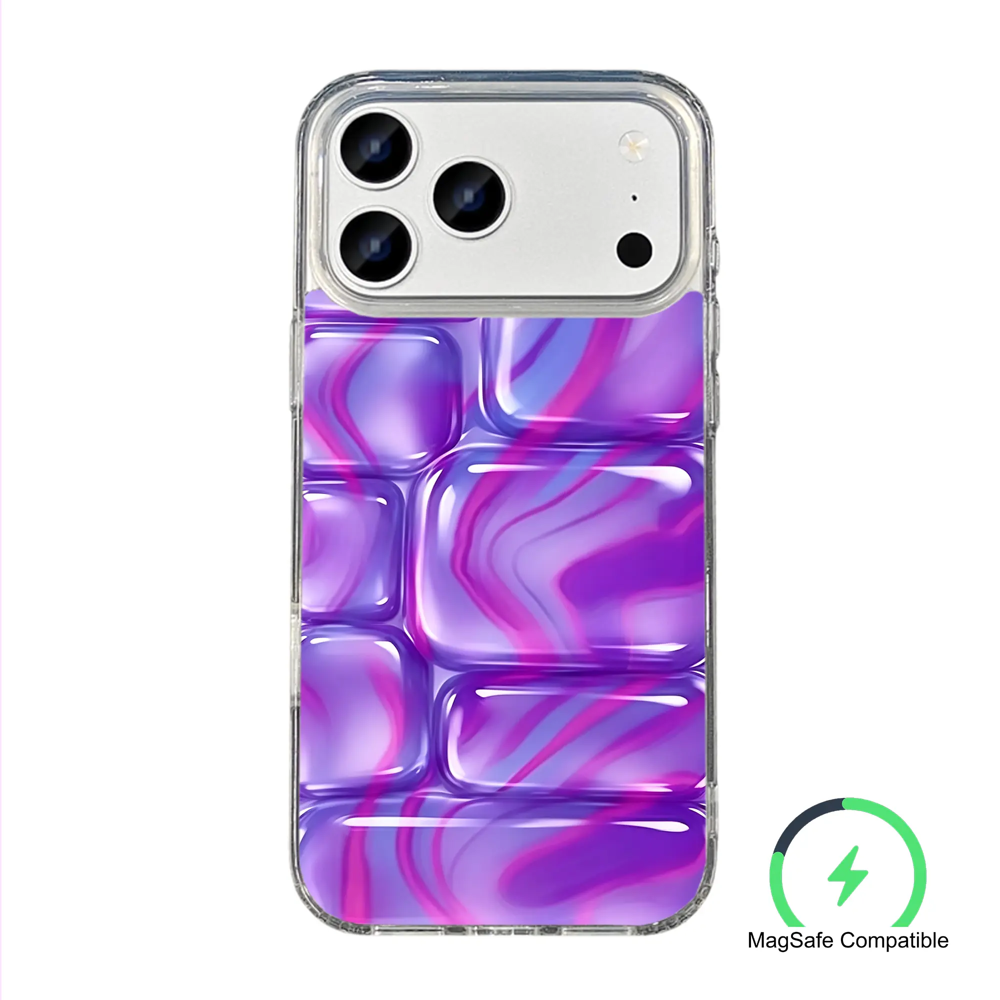 Ice Cube Illusion Purple Swirl Phone Case Glossy Design | Hard PC + Soft TPU IPhone case :1pc For iPhone 17 16 15 14 13 promax