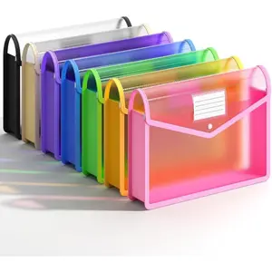 7 Pack Plastic Expanding File Folder Transparent Envelopes with Snap Closure No Dividers Large Capacity Fit Legal/B4 Size for School Office Home Hospital 7 Colors