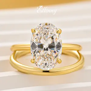 Effinny Oval Cut 3.5ct 2PC Solitaire Wedding Ring Set, 925 Sterling Silver Bridal Golden Jewelry for Women, 5A Cubic Zirconia Promise Ring for Wedding, Party, Adults