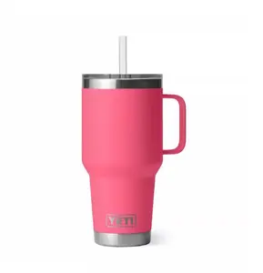 YETI Rambler 42 oz Tumbler with Handle and Straw Lid, Travel Mug Water Tumbler, Vacuum Insulated Cup with Handle, Stainless Steel, Tropical Pink