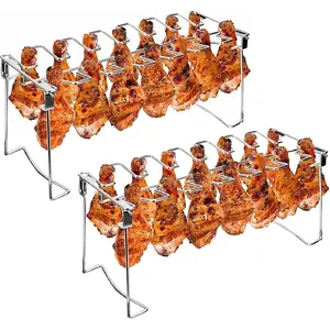 2 Packs Grill Rack, Chicken  and Wing Rack, 14 Slots BBQ Chicken Drumsticks Holder Stainless Steel Roaster Stand for  Grill, Oven, Charcoal Grill