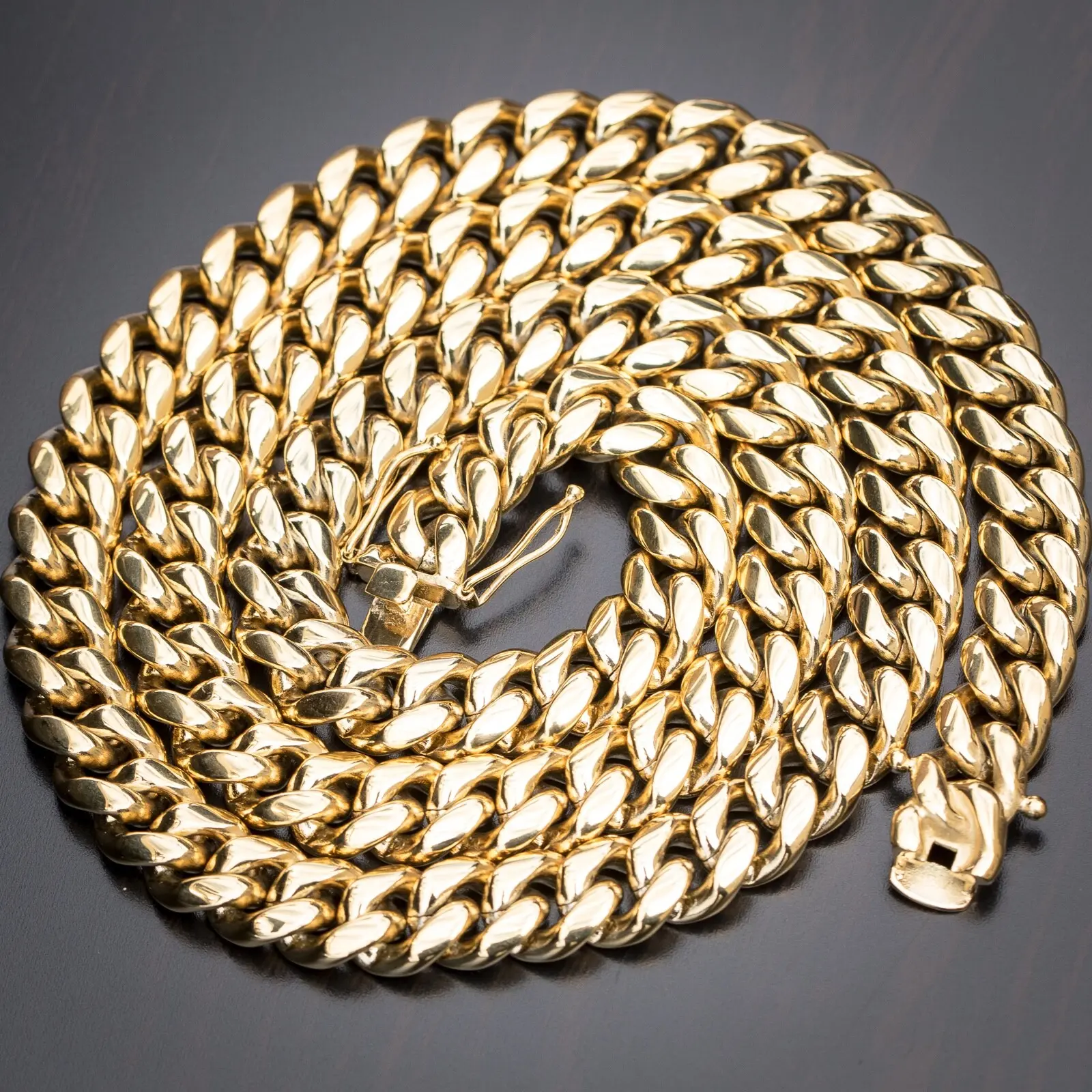 MaxBling81 AAA+ Gold Plated Brass 14K Stamped Hidden Lock Cuban Chain - 6mm to 14mm Gold Statement Chain, Unisex Appeal Necklace & Bracelet Fashion Costume Jewelry Accessory (Various Sizes)