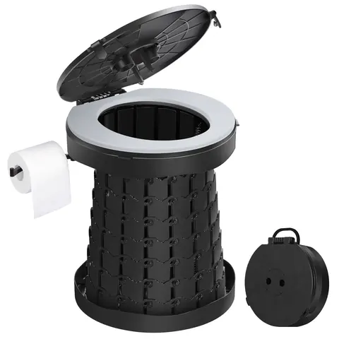 TRIPTIPS 2025 New Upgrade Retractable Portable Foldable Toilet - Height-Adjust, Soft PU Seat, Secure Latch on Lid, Upgraded ABS Handles, Paper Holder, Fish Scale Structure, Non-Slip Bases - Camping Gear for Outdoor Adults