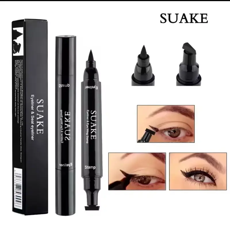 SUAKE Women's 2-in-1 Wing Stamp Liquid Eyeliner Pencil - Double-Ended Waterproof Fast-Drying Black Makeup Eyeliner Pen, Wing Stamp Eyeliner