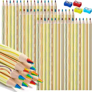 Rainbow Pencils Bulk, 48 Pack, 7-in-1 Multi-Color Rainbow Colored Pencils with 4 Sharpeners, Vibrant Drawing and Coloring Pencils for Kids, Party Favors, School, Art, Gift Supplies