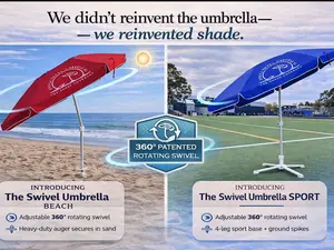 The Swivel Umbrella: The Most Advanced Umbrella Innovation Ever Made | 360° Patented Swivel Technology — Rotate your umbrella for full sun protection | Bi-Fold Canopy + 3-Pole System - Greater shade and 33% more compact | Durable Fabric Tip Pockets