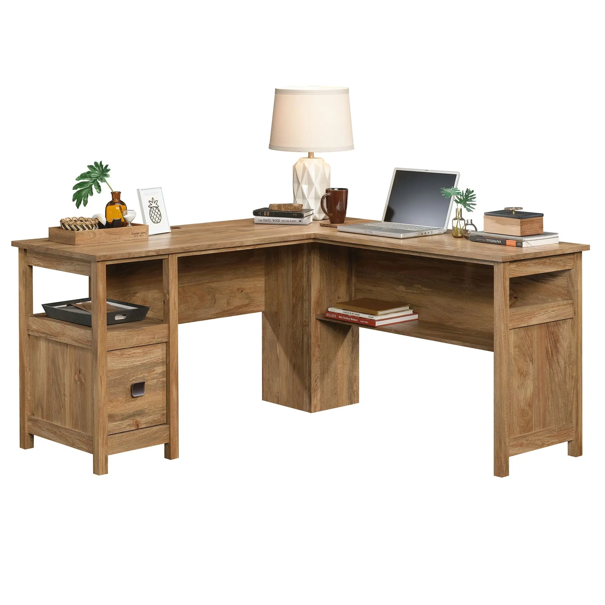 Sauder Cannery Bridge L-Shaped Computer Working Desk - Home Office Desk with File Drawer, Open Shelves for WFH, Study, Home Use, Home Office Desks