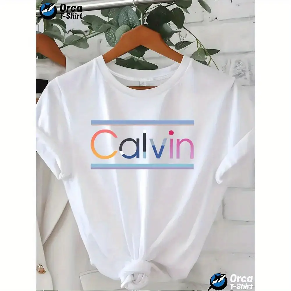 Calvin Fashion Creative Pattern Printed Women'S T-Shirt, Suitable for Spring And Summer Casual Women Short-Sleeved T-Shirt, Fashion Women'S Round Neck