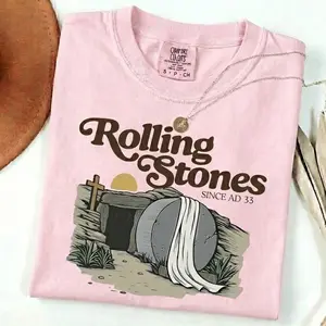 Comfort Colors Rolling Stones T-shirt Easter Clothes Jesus Apparel Catholic Vintage Tee Gift For Christian Woman Faith-based Tee