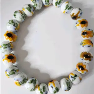 Sunflower ceramic beaded bracelet 10mm