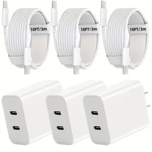 For IPhone 17 Pro Max Fast Charging, 40W Dual Port USB C Charger Block With 10FT Long USB C To C Fast Charging Cord Cable For IPhone 15 Pro Max/15 Pro/15 Plus