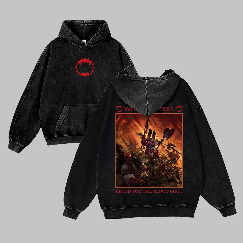 Warhammer 40k 380G Washed Cotton Hoodies, Unisex 80s-90s Streetwear Graphic Tops, Anime Game Themed Funny Outfits, Men's Gifts