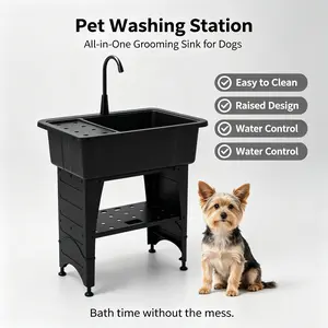 Multi-Use Utility Sink: Wash Everything, Anywhere!Laundry Basin with Faucet & Shelf Plastic & Metal Feet for Laundry Room, Outdoor, Garden, Garage Utility Sink with Drainboard Movable Storage Shelf