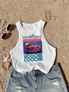 Women's Sexy Tight-Fitting Round Neck Sleeveless Tank Top, Summer Thin Fabric, Stylish Graphic Print Design, Perfect for Casual Wear