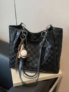 Women's Fashionable Tote Bag, Elegant Commuter Bag, Large Capacity Shoulder Bag with Zipper & Chain, Casual Trendy Versatile High-quality, Trendy Commuting Bag, Everyday Bags, Daily Commuter Bag