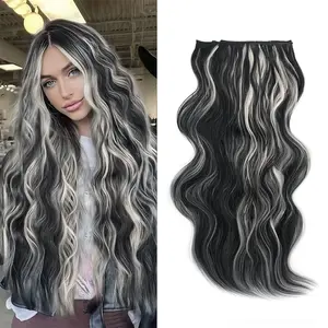 【QBEAUTY 】24 Inches Invisible Clip- in Synthetic Hair Extensions Thick Natural Hairpieces Double Weft 4/3/2 Secure Clips Long Wavy Secret Hairpiece for Women SpringStatements