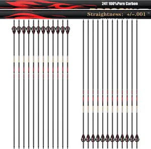 Sanlida 100% Pure Carbon Hunting Arrows, Olympic-Grade 10 Spines Deflection (Unique), 0.001" Straightness, Buy 12 Get 12 Free, For Compound & Recurve Bows (24PCS)