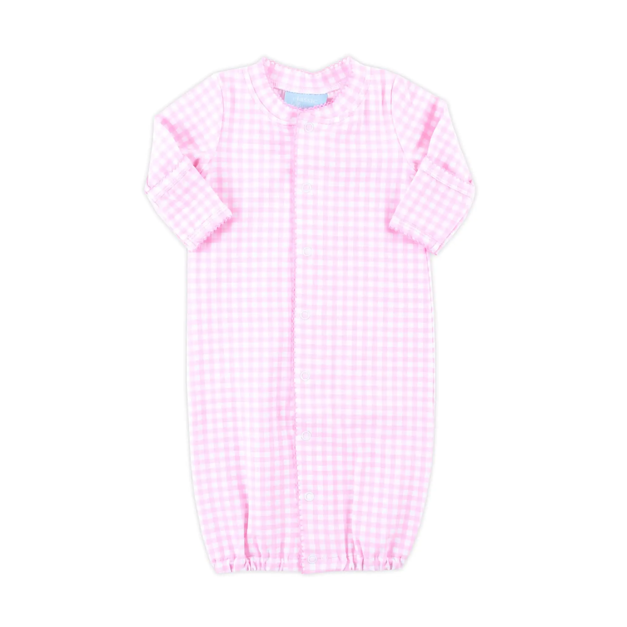 Pink Gingham Layette Gown - Soft Knit Outfit for Baby Girls