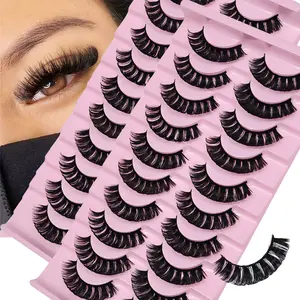 Fluffy Fake Lashes, Wispy False Eyelashes, Thick Volume Fake Lashes, Volumized False Eyelashes, Curly Fake Eyelashes, 20 Pairs/2 Pack, Enhance Eye Beauty, Synthetic