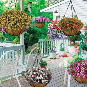 3pcs 8 Inch/10 Inch Coconut Fiber Hanging Basket, Natural Material Half Round Balcony Planter, Suitable for Office, Hotel, Home Decor