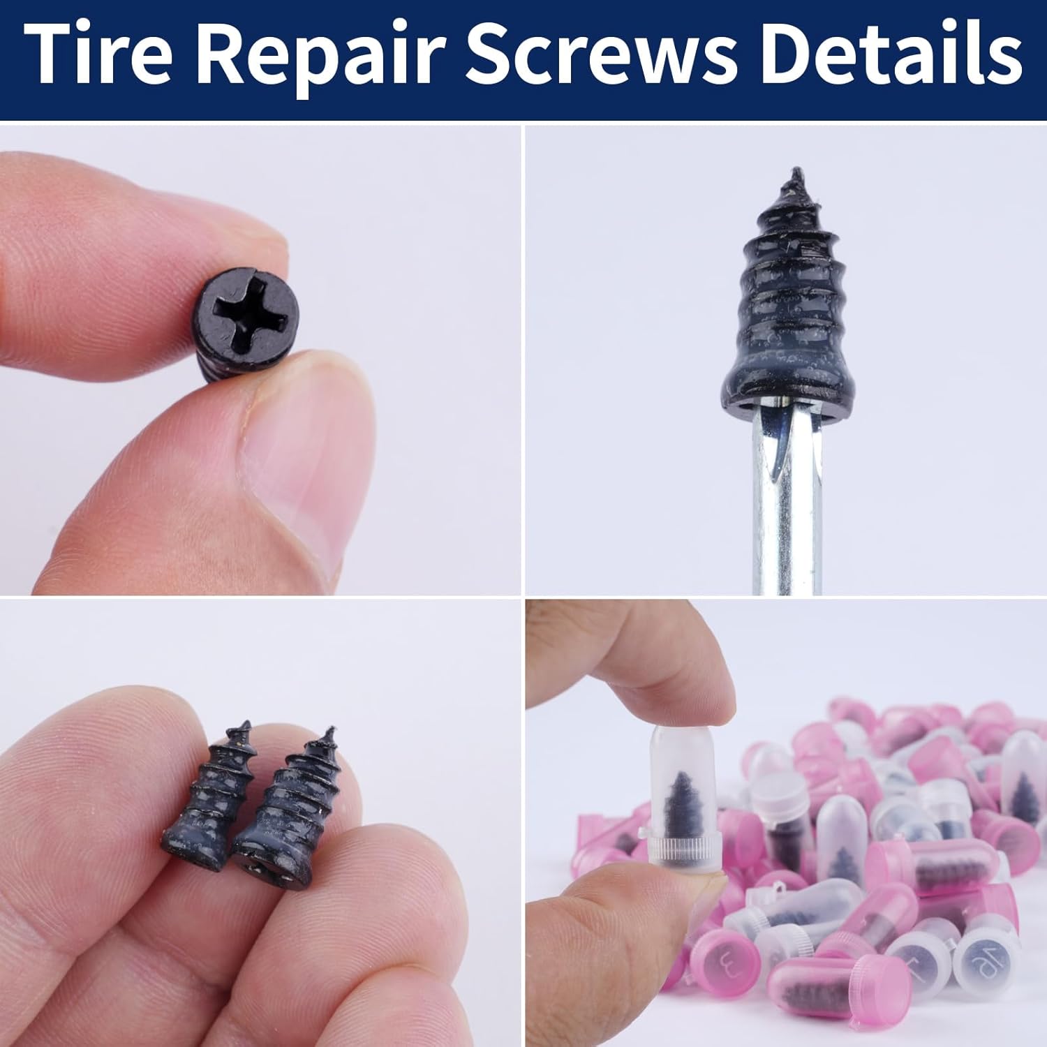 Tire Repair Screws with Screwdriver & Box Vacuum Tire Plug Kit Spiral Rubber Nail Tire Plugs Screw Type Fast Tool Self Screw in Tire Plugs for Car Truck Motorcycle Tire Puncture Repair