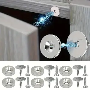 Cabinet door magnets, round magnetic locks for wardrobe closet doors with screws hidden closing furniture