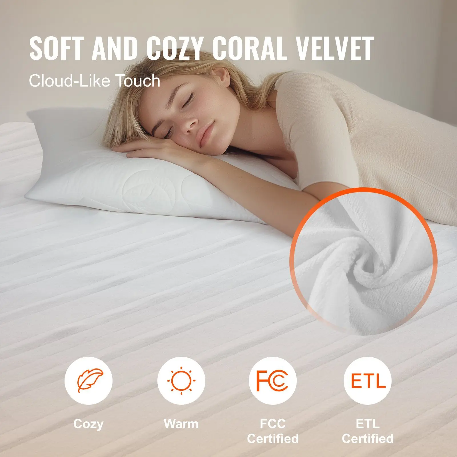 VEVOR Heatable Full Size Mattress Pad, 54x75 in Coral Fleece Electric Warmer with Auto-Off, Scheduled Shutdown & Heat Insulating Functions
